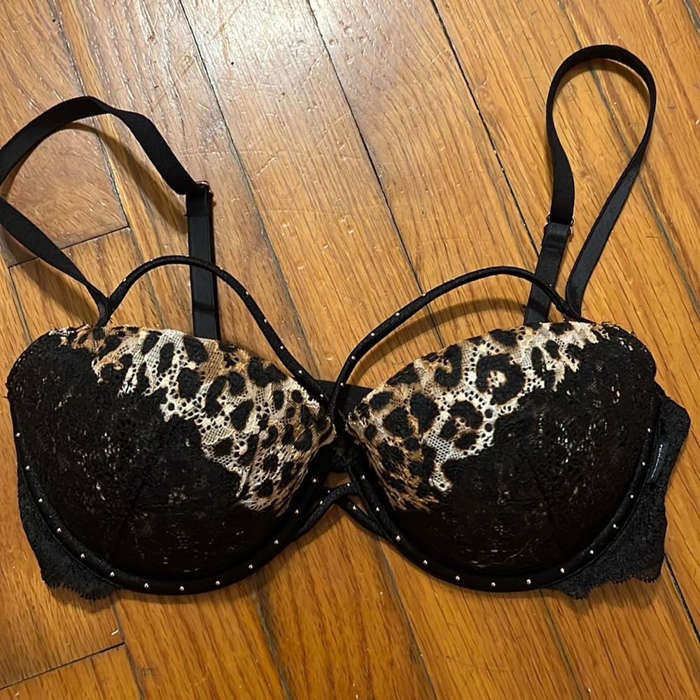 Leopard Lace Pink Date Push up Bra - 32C